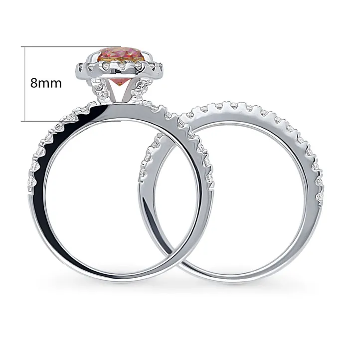 Rings BERRICLE Halo Kaleidoscope Red Orange CZ Ring Set in Sterling Silver