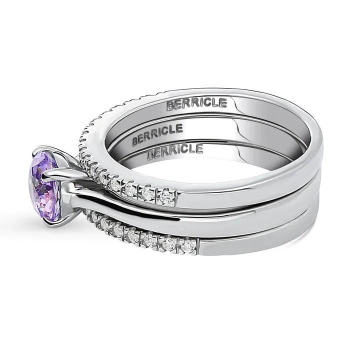 Solitaire Kaleidoscope Purple Aqua CZ Ring Set in Sterling Silver BERRICLE Rings