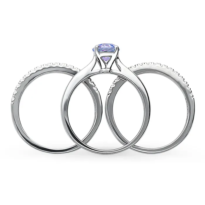 Solitaire Kaleidoscope Purple Aqua CZ Ring Set in Sterling Silver BERRICLE Rings