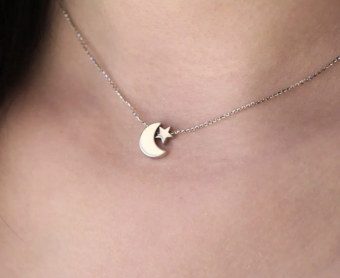White Gold Necklace Moon Star Capucinne Necklaces
