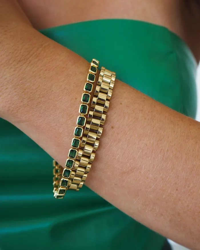 Bezel Emerald Ballier Bracelet Emerald Green Gold Luv Aj Bracelets