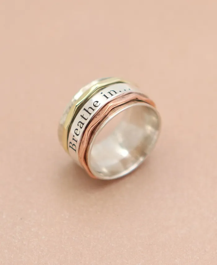 Breathe In Breathe Out Spinning Meditation Ring Buddha Groove Rings