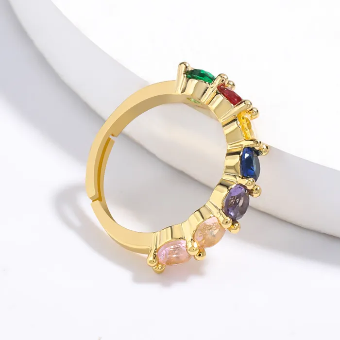 Colorful Rhinestone Crystals Row Gold Adjustable Ring Refined by AnnaKaci Rings