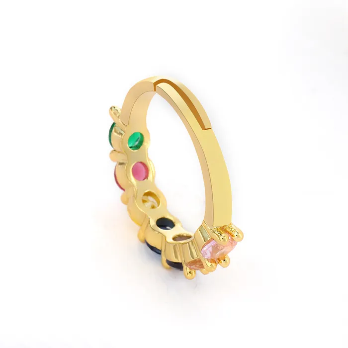 Colorful Rhinestone Crystals Row Gold Adjustable Ring Refined by AnnaKaci Rings