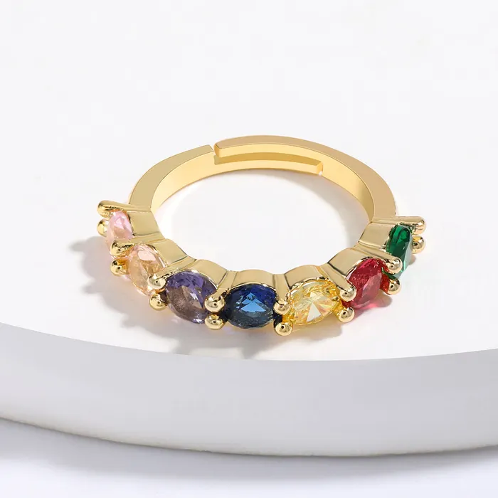 Colorful Rhinestone Crystals Row Gold Adjustable Ring Refined by AnnaKaci Rings