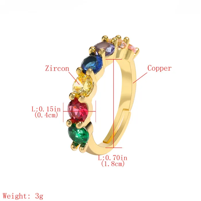 Colorful Rhinestone Crystals Row Gold Adjustable Ring Refined by AnnaKaci Rings