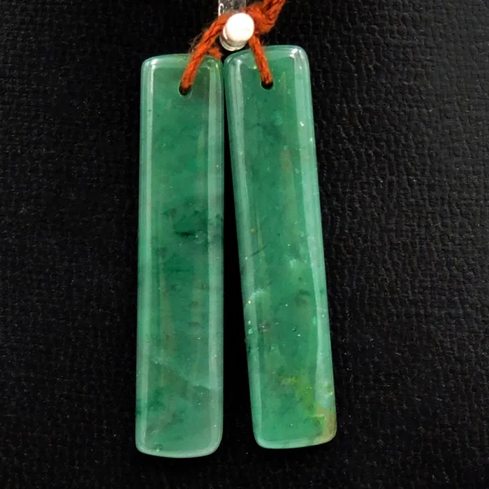 Drilled Natural Green Jade Earring Pair Rectangle Cabochon Cab Pair Matched Gemstone Earrings Bead Pair Intrinsic Trading Earrings