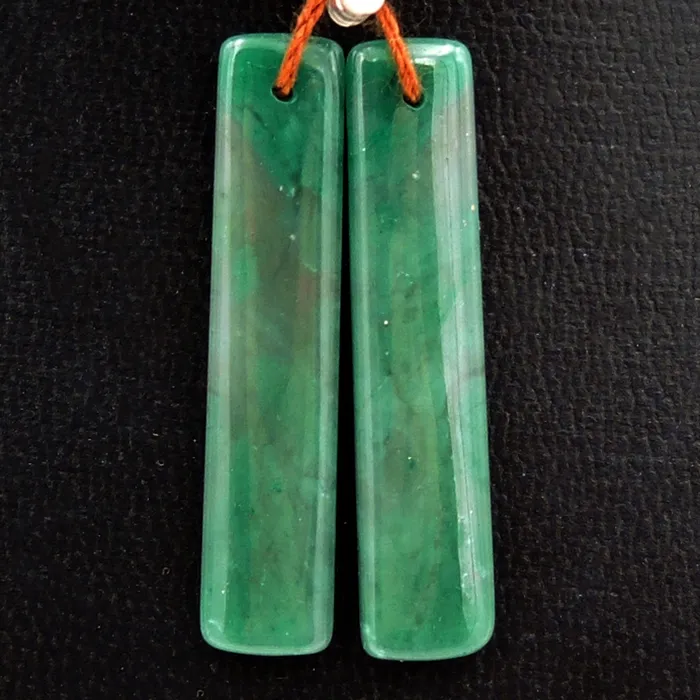 Drilled Natural Green Jade Earring Pair Rectangle Cabochon Cab Pair Matched Gemstone Earrings Bead Pair Intrinsic Trading Earrings