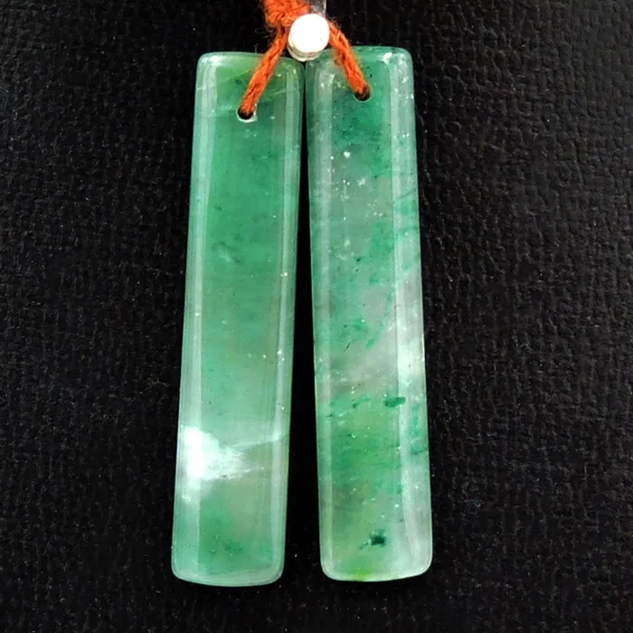 Drilled Natural Green Jade Earring Pair Rectangle Cabochon Cab Pair Matched Gemstone Earrings Bead Pair Intrinsic Trading Earrings