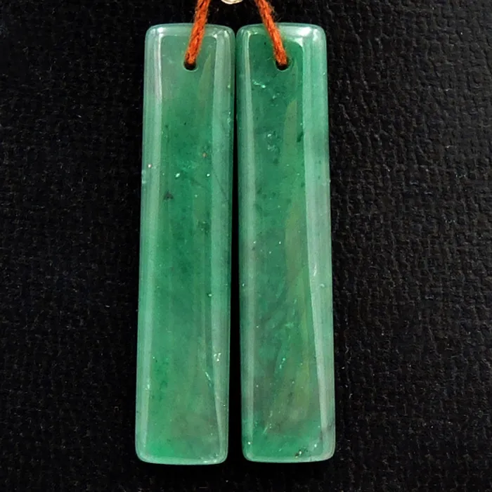 Drilled Natural Green Jade Earring Pair Rectangle Cabochon Cab Pair Matched Gemstone Earrings Bead Pair Intrinsic Trading Earrings