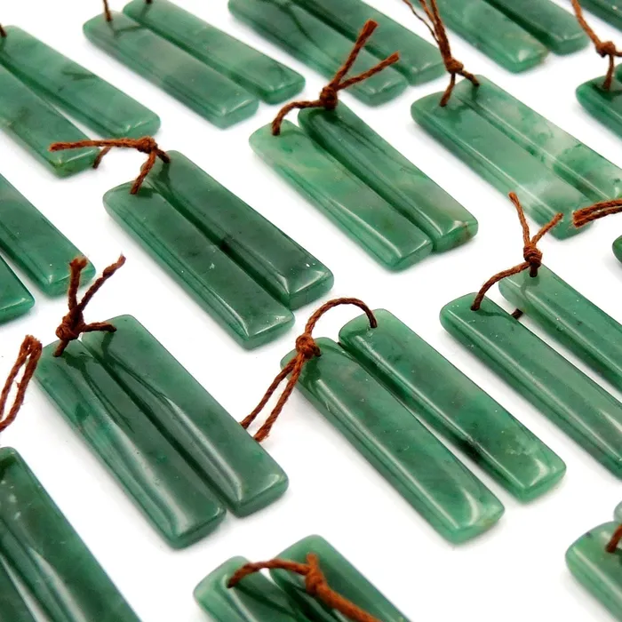 Drilled Natural Green Jade Earring Pair Rectangle Cabochon Cab Pair Matched Gemstone Earrings Bead Pair Intrinsic Trading Earrings