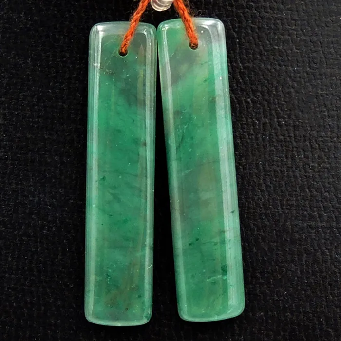 Drilled Natural Green Jade Earring Pair Rectangle Cabochon Cab Pair Matched Gemstone Earrings Bead Pair Intrinsic Trading Earrings
