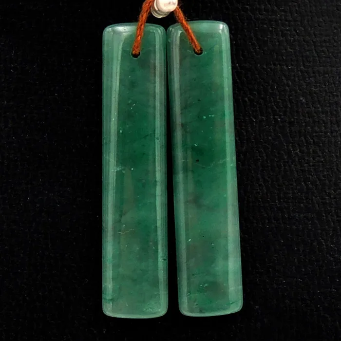 Drilled Natural Green Jade Earring Pair Rectangle Cabochon Cab Pair Matched Gemstone Earrings Bead Pair Intrinsic Trading Earrings