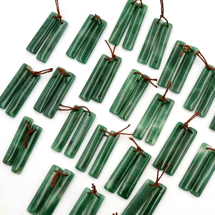 Drilled Natural Green Jade Earring Pair Rectangle Cabochon Cab Pair Matched Gemstone Earrings Bead Pair Intrinsic Trading Earrings