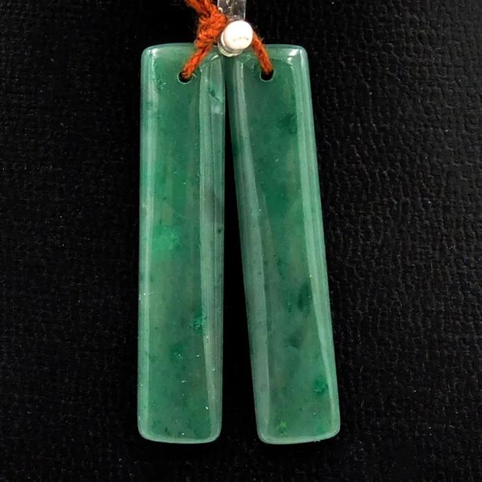 Drilled Natural Green Jade Earring Pair Rectangle Cabochon Cab Pair Matched Gemstone Earrings Bead Pair Intrinsic Trading Earrings