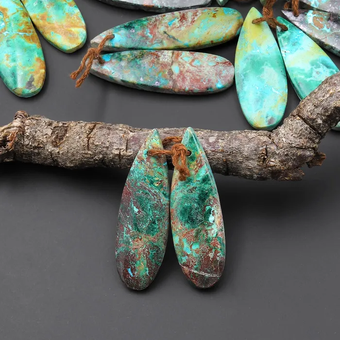 Earrings Intrinsic Trading Natural Chrysocolla Earring Pair Gemstone Drilled Teardrop Matched Gemstone Beads From Australia A6