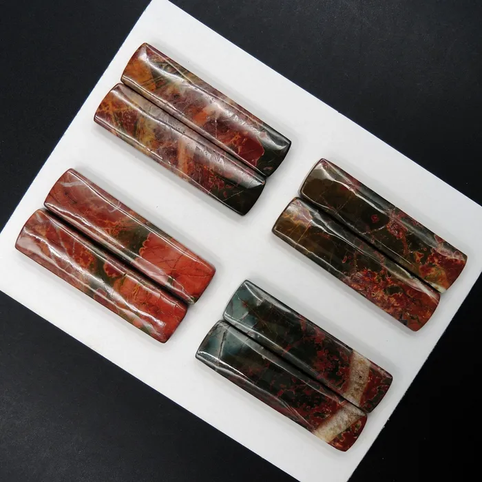 Earrings Intrinsic Trading Undrilled Natural Red Creek Jasper Stone Cabochon Rectangle Matched Earring Pair Cab Picasso Jasper Cherry Creek Jasper Cabochon Set C325 Card