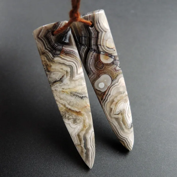 Earrings Natural Laguna Lace Agate Earring Pair Dagger Cabochon Cab Drilled Matched Earrings Bead Pair E3342 Intrinsic Trading