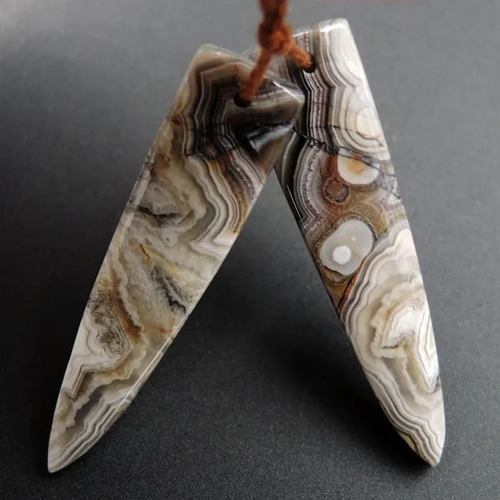 Earrings Natural Laguna Lace Agate Earring Pair Dagger Cabochon Cab Drilled Matched Earrings Bead Pair E3342 Intrinsic Trading