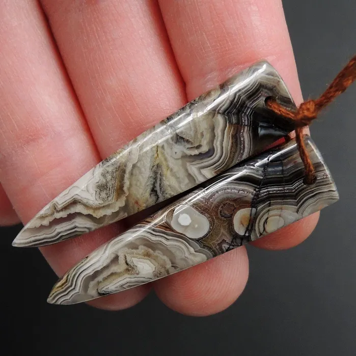 Earrings Natural Laguna Lace Agate Earring Pair Dagger Cabochon Cab Drilled Matched Earrings Bead Pair E3342 Intrinsic Trading