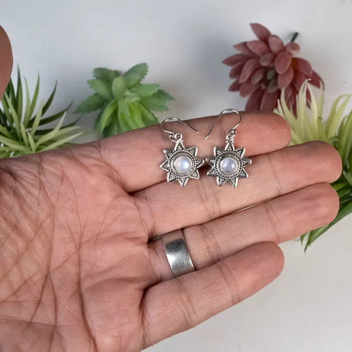 InnerVision Crystals Moonstone Dangle Earrings 7mm 925 Silver Earrings