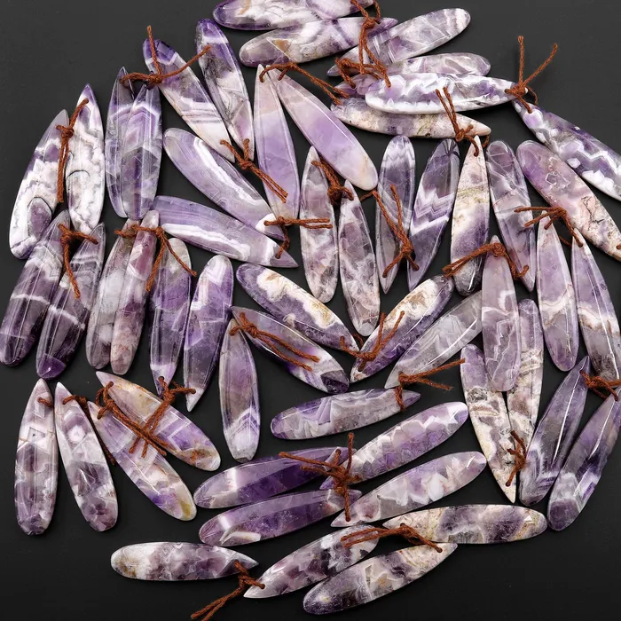 Intrinsic Trading Earrings Natural Chevron Amethyst Earring Pair Teardrop Matched Gemstone Beads