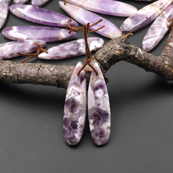 Intrinsic Trading Earrings Natural Chevron Amethyst Earring Pair Teardrop Matched Gemstone Beads