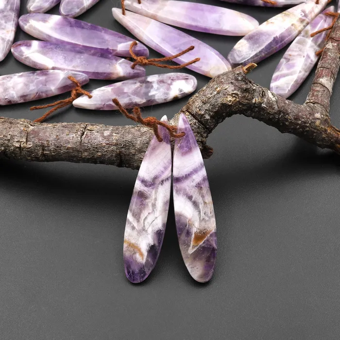 Intrinsic Trading Earrings Natural Chevron Amethyst Earring Pair Teardrop Matched Gemstone Beads