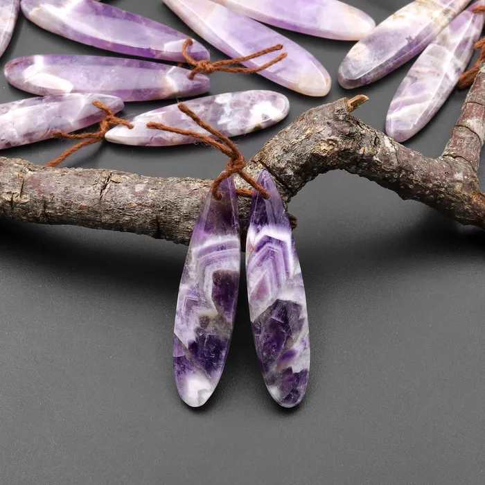 Intrinsic Trading Earrings Natural Chevron Amethyst Earring Pair Teardrop Matched Gemstone Beads