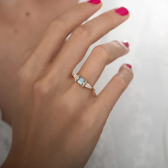 Mod Teal Sapphire and Tapered Baguette diamond Engagement Ring OOAK ARTEMER Rings