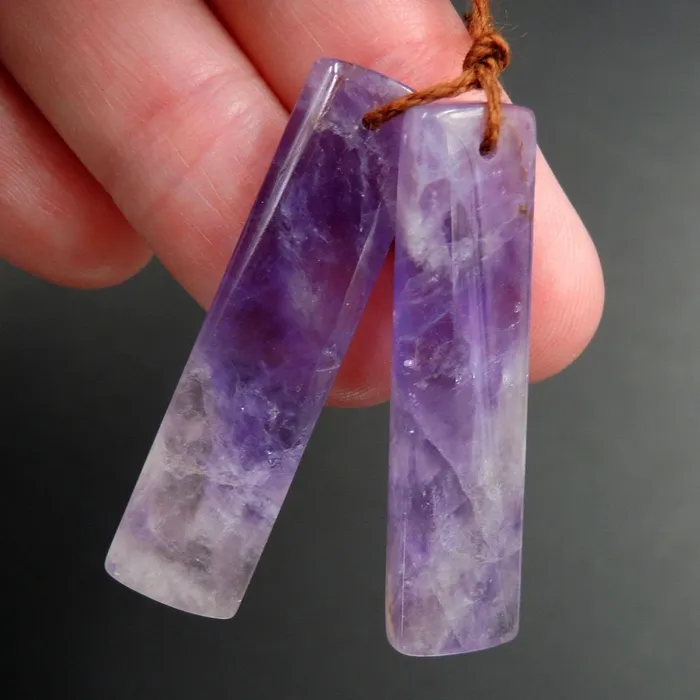 Natural Violet Amethyst Earring Pair Rectangle Cabochon Cab Pair Drilled Matched Gemstone Earrings Bead Pair Stone E2949 Intrinsic Trading Earrings