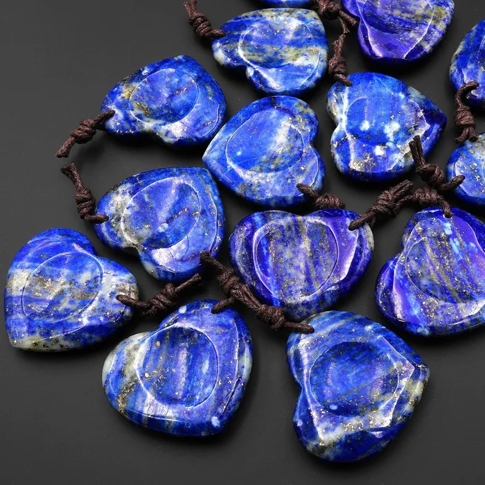 Necklaces Intrinsic Trading AAA Natural Blue Lapis Indented Heart Pendant Focal Worry Stone