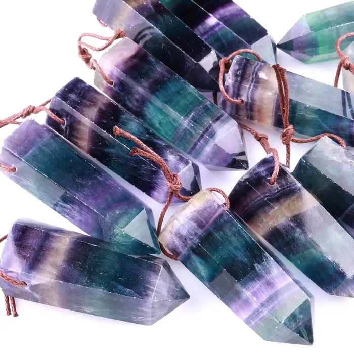 Necklaces Intrinsic Trading Natural Rainbow Fluorite Point Pendant Gemstone Tower Pendulum