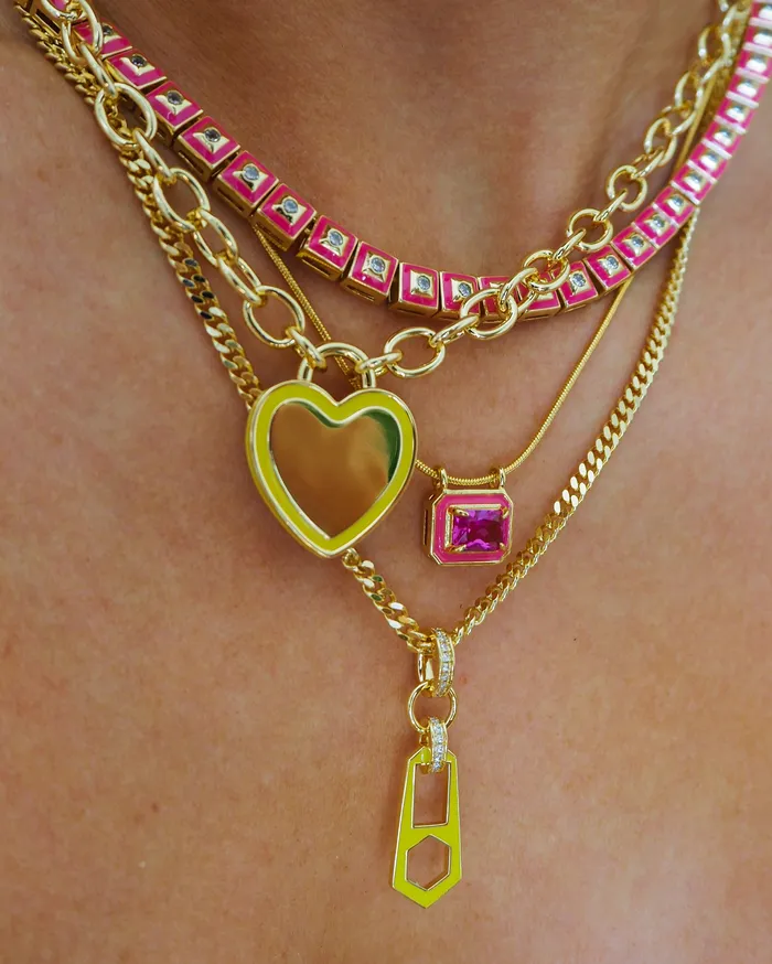 Pyramid Stud Tennis Necklace Hot Pink Gold Luv Aj Necklaces Pyramid Stud Tennis Necklace Hot Pink Gold Luv Aj Necklaces