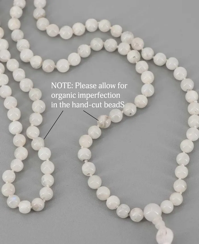 Rings Buddha Groove Hand Cut Bead Knotted Moonstone Meditation Mala